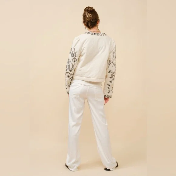 Pre loved Embroidered Zip Up Jacket in Vanilla Black - Picture 5 of 7